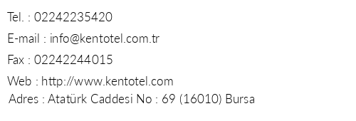Kent Hotel telefon numaralar, faks, e-mail, posta adresi ve iletiim bilgileri